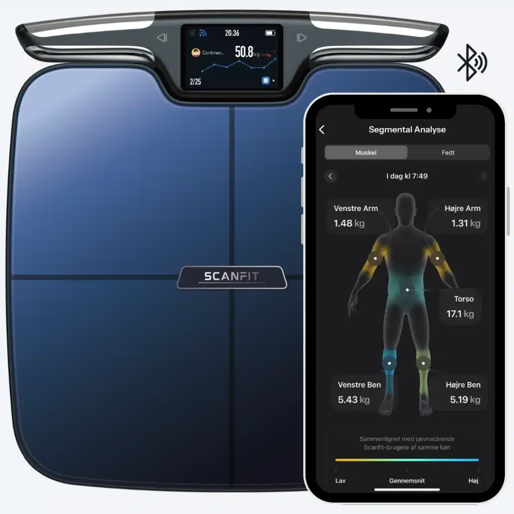 ScanFit kropsscanner – avanceret enhed til præcis måling af fedtprocent, muskelmasse og kropssammensætning. Perfekt til hjemmebrug og fitnessentusiaster.